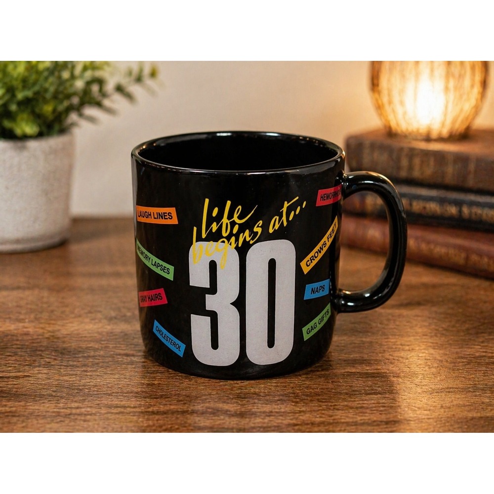 Russ Berrie Life Begins at‎ 30 Vintage Coffee Mug Black Gag Gift Item 12181
